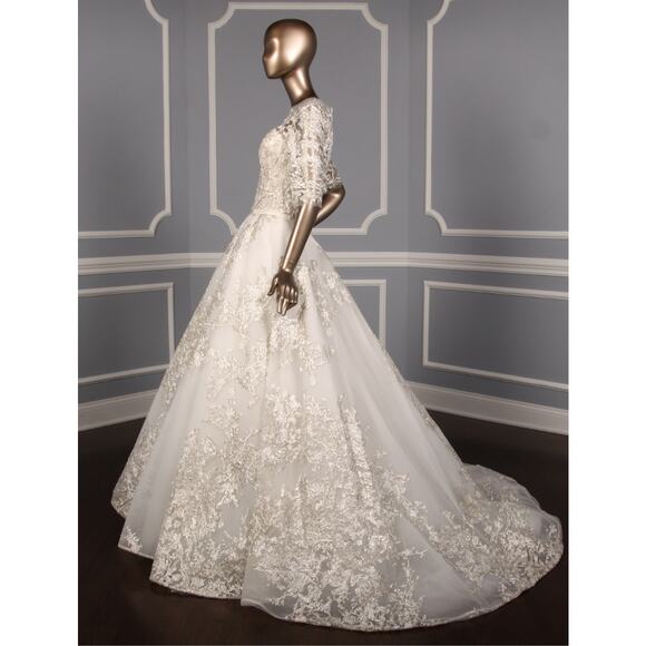ISABELLE ARMSTRONG Charlotte Sheer Sleeves Ballgown Wedding Dress Bridal Gown 10 - Picture 8 of 11